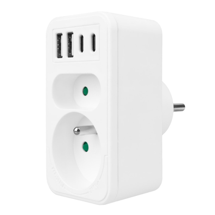 Presa di corrente x2 + 4xUSB Maclean multipresa con 2 prese 2xUSB A 2xUSB C PD 20W 1x16A + 1x6A MCE249 F/W