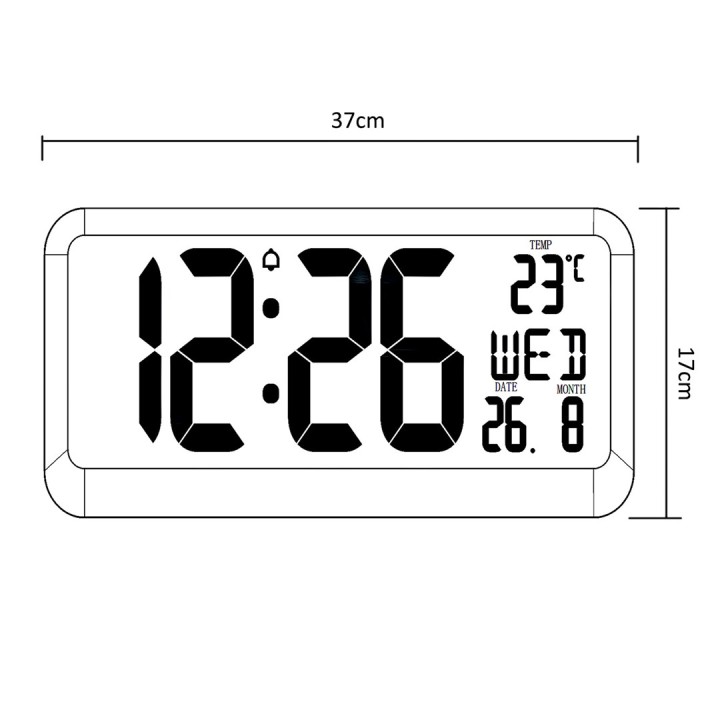 Grande orologio digitale da parete libero in piedi con sensore di temperatura display 37x17cm LCD alimentatore e batteria
