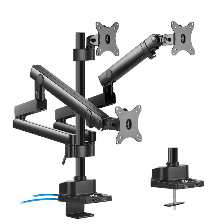 Maclean MC-811 Staffa monitor da scrivania supporto per 3 LCD LED monitor USB 17'' - 27 3 x 7kg VESA
