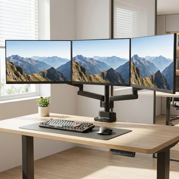 Maclean MC-811 Staffa monitor da scrivania supporto per 3 LCD LED monitor USB 17'' - 27 3 x 7kg VESA