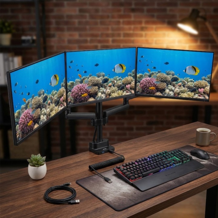 Maclean MC-811 Staffa monitor da scrivania supporto per 3 LCD LED monitor USB 17'' - 27 3 x 7kg VESA