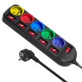 Maclean MCE204M prolunghe elettriche 1.5 m 5 AC prese Indoor nero multicolore