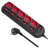 Maclean MCE204 prolunghe elettriche 1.5 m 5 AC prese Indoor nero rosso