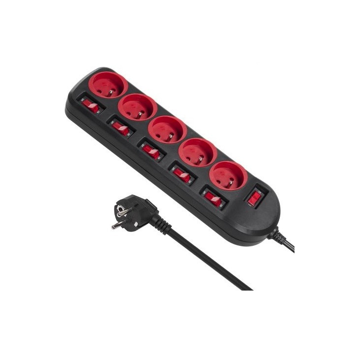 Maclean MCE204 prolunghe elettriche 1.5 m 5 AC prese Indoor nero rosso