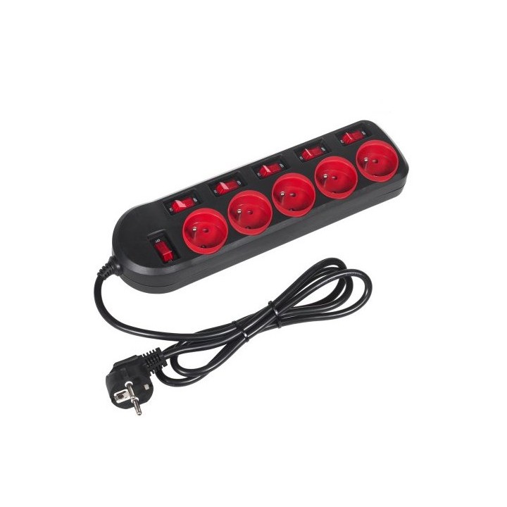 Maclean MCE204 prolunghe elettriche 1.5 m 5 AC prese Indoor nero rosso