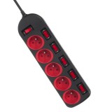 Maclean MCE204 prolunghe elettriche 1.5 m 5 AC prese Indoor nero rosso