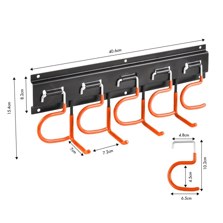 Maclean Organizer da parete per attrezzi da giardino in acciaio con ganci carico massimo 30 kg larghezza 40 cm MC-193