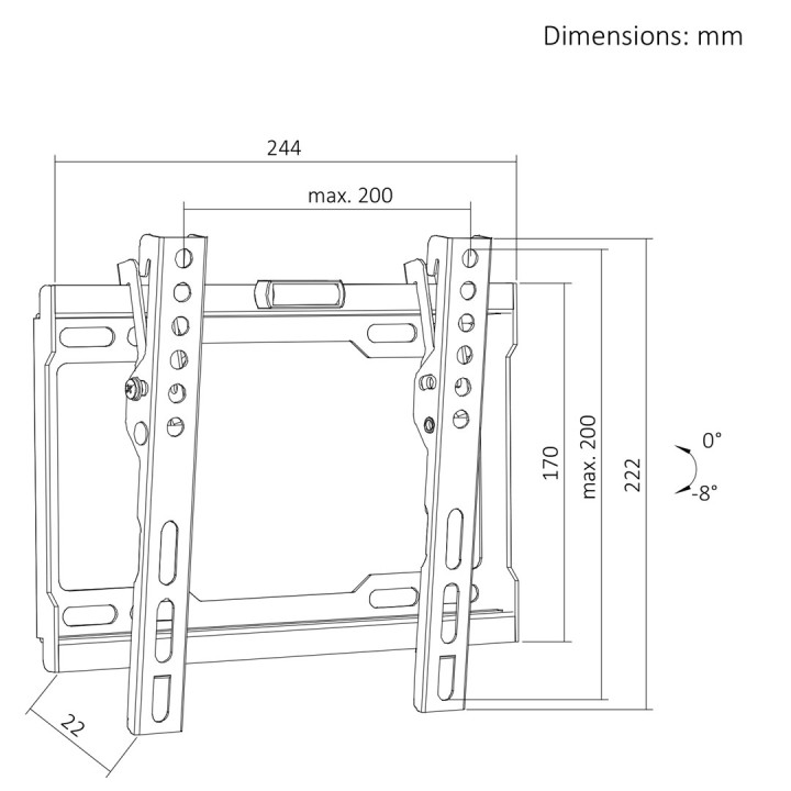 Maclean TV supporto / staffa max VESA 200x200 13-43 fino a 45 kg nero regolazione inclinazione 0°–8° MC-186