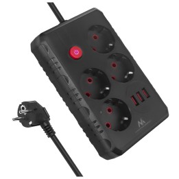 Maclean multipresa 4 prese cavo prolunga + 3xUSB 110-240V AC 50/60Hz 2.1A max 2500W 3m nero MCE393 B