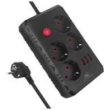 Maclean multipresa 4 prese cavo prolunga + 3xUSB 110-240V AC 50/60Hz 2.1A max 2500W 3m nero MCE393 B