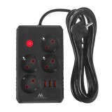 Maclean multipresa 4 prese cavo prolunga + 3xUSB 110-240V AC 50/60Hz 2.1A max 2500W 3m nero MCE393 B