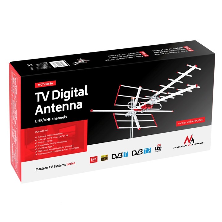 Maclean TV Sytems MCTV-855A Antenna terrestre direzionale per TV HD Standard esterna DVB-T/T2 H.265 HEVC