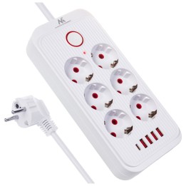 Maclean multipresa 6 prese prolunga + 4xUSB 110-240V AC 50/60Hz 2.1A max 2500W 1.5 m bianco MCE389 W