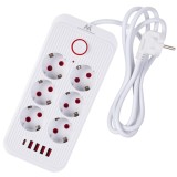 Maclean multipresa 6 prese prolunga + 4xUSB 110-240V AC 50/60Hz 2.1A max 2500W 1.5 m bianco MCE389 W