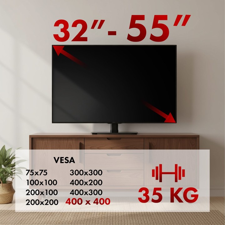 Maclean supporto universale TV per mobile RTV max. 35 kg 20 gradi rotazione per 32-55 TV MC-132