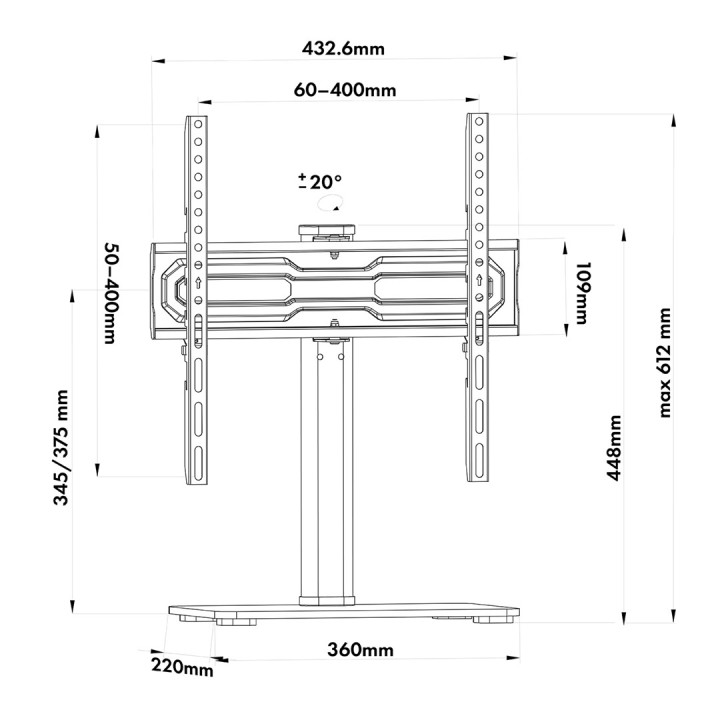 Maclean supporto universale TV per mobile RTV max. 35 kg 20 gradi rotazione per 32-55 TV MC-132