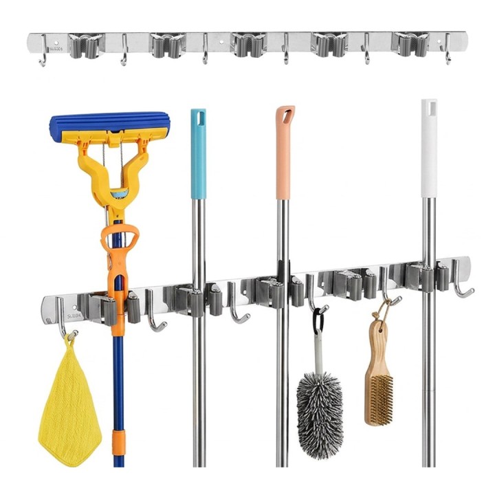Maclean Organizer da parete per attrezzi da giardino e scope in acciaio con ganci carico massimo 20 kg larghezza 60 cm MC-185