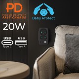 Maclean presa di corrente x2 + 4xUSB multipresa con 2 prese 2xUSB A 2xUSB C PD 20W 1x16A + 1x6A MCE249 F/B