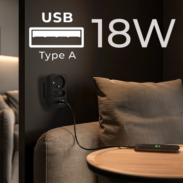 Maclean presa di corrente x2 + 4xUSB multipresa con 2 prese 2xUSB A 2xUSB C PD 20W 1x16A + 1x6A MCE249 F/B
