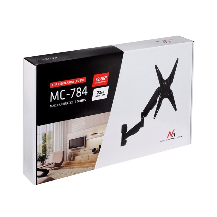 Supporto TV o monitor nero Maclean MC-784 molla a gas 32 -55 22kg 2 braccia