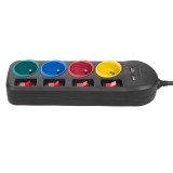 Maclean ciabatta 4 prese cavo prolunga + 2xUSB con interruttori 250VAC/10A 2.1A 5V 1.5m nero MCE229 B
