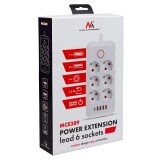 Maclean multipresa 6 prese prolunga + 4xUSB 110-240V AC 50/60Hz 2.1A max 2500W 1.5 m nero MCE389 B