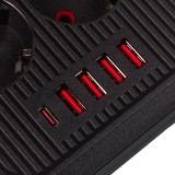 Maclean multipresa 6 prese prolunga + 4xUSB 110-240V AC 50/60Hz 2.1A max 2500W 1.5 m nero MCE389 B