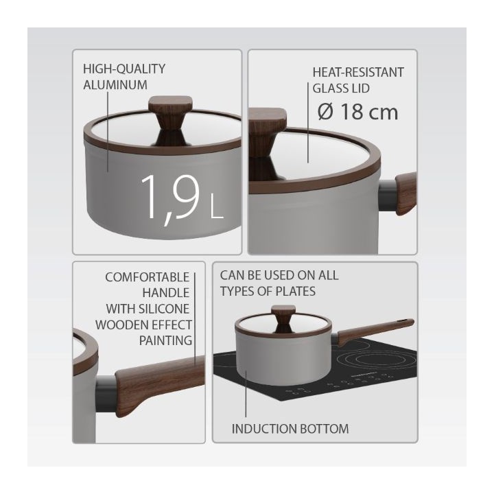 18cm Pentola con coperchio 1.9L MR-1211-18S MAESTRO grigia