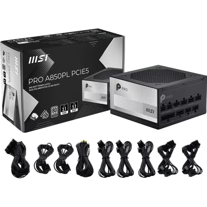 MSI PRO A850PL PCIE5 850W 120mm 80 Plus Platinum aPFC alimentatore