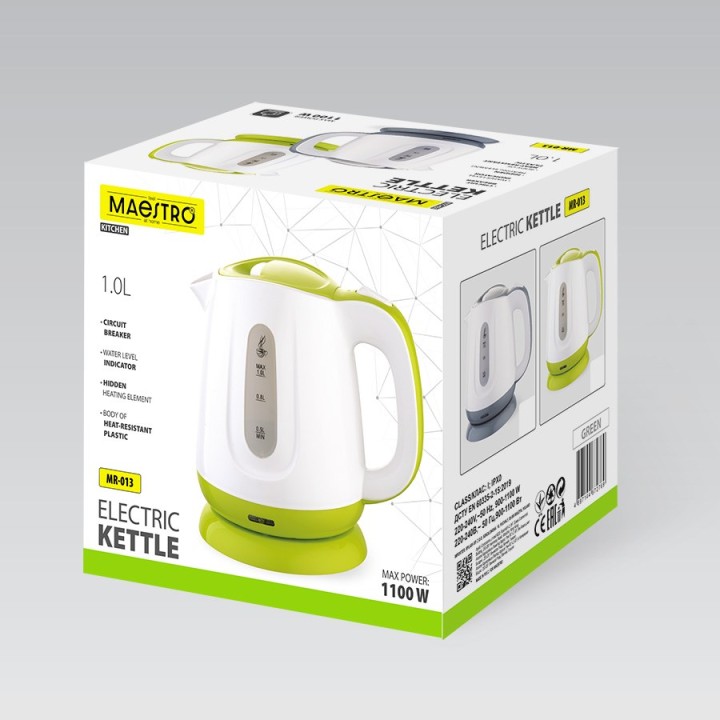 Bollitore elettrico MAESTRO MR013 1 L 1100 W (MR-013-GREEN) Verde Bianco