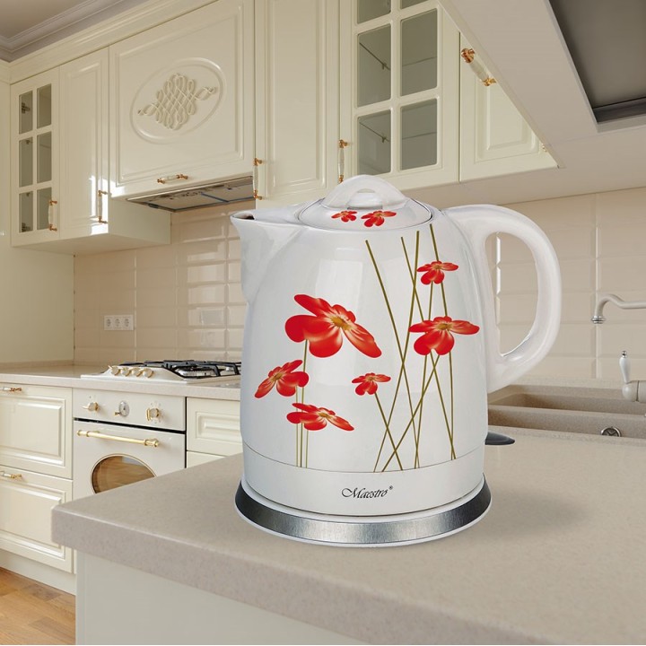 Feel-Maestro MR-066-RED FLOWERS bollitore elettrico 1.5 L 1200 W rosso bianco