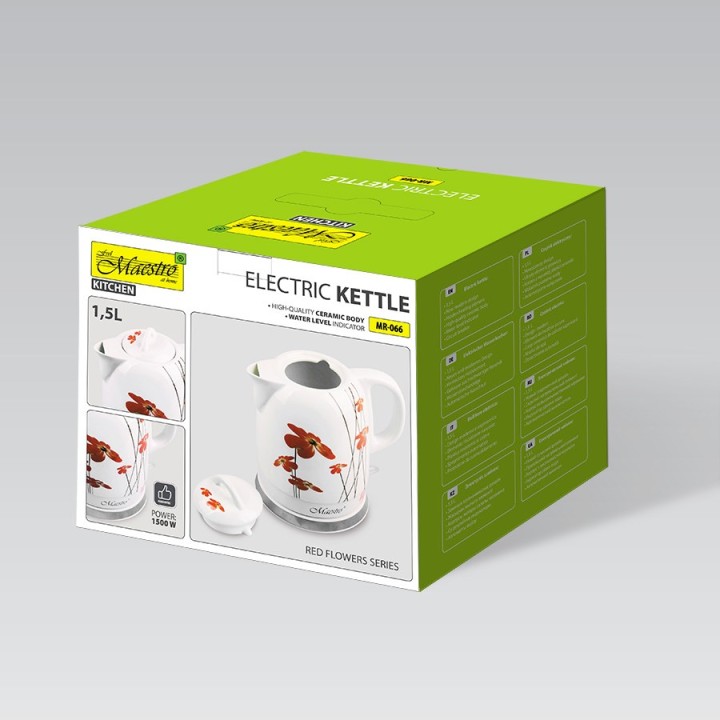 Feel-Maestro MR-066-RED FLOWERS bollitore elettrico 1.5 L 1200 W rosso bianco