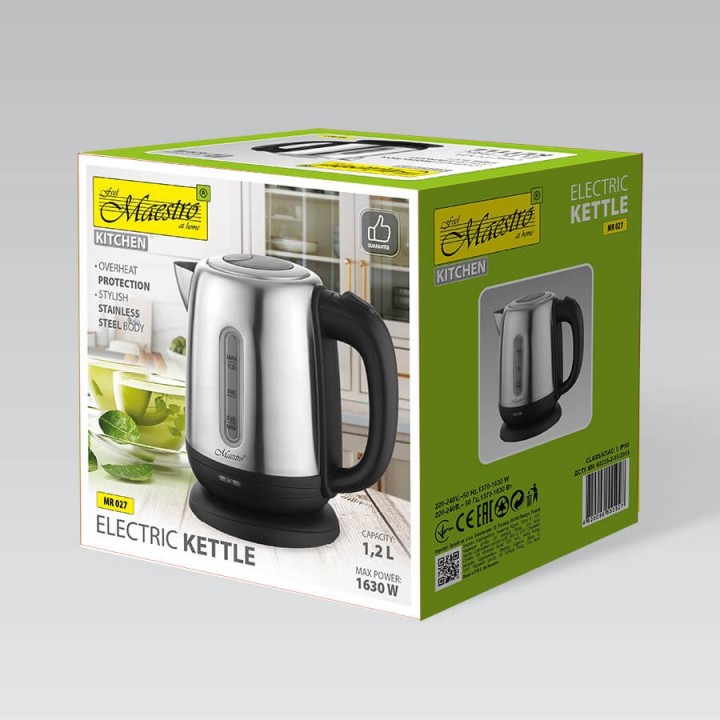 MAESTRO MR-027 bollitore elettrico 1.2 L 1630 W acciaio nero