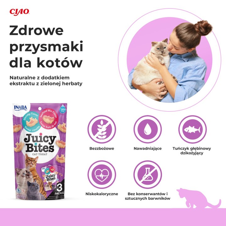 INABA Juicy Bites gamberetto e frutti di mare - snack per gatti - 3x11 3 g
