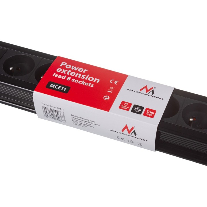 Maclean MCE11 prolunga 1.5 m 8 AC presa/prese interno nero