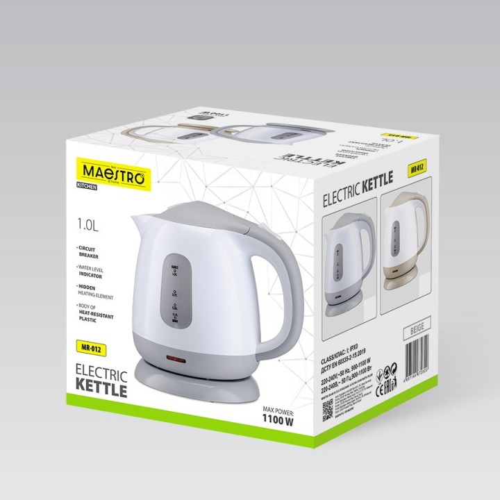 MAESTRO MR-012-BEIGE Bollitore elettrico 1 L 1100 W Beige Bianco