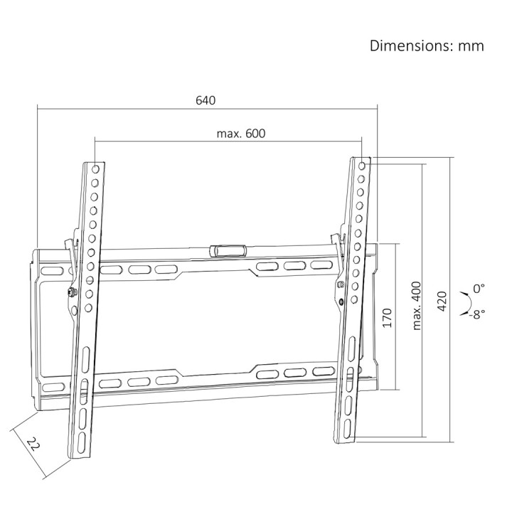 Maclean TV supporto / staffa max VESA 600x400 37-86 fino a 45 kg nero regolazione inclinazione 0°–8° MC-188