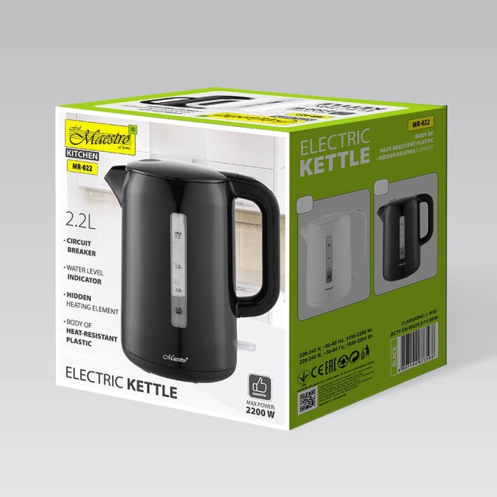 Maestro MR-022 Bollitore elettrico 2.2 L 2200 W (MR-022-BLACK) Nero