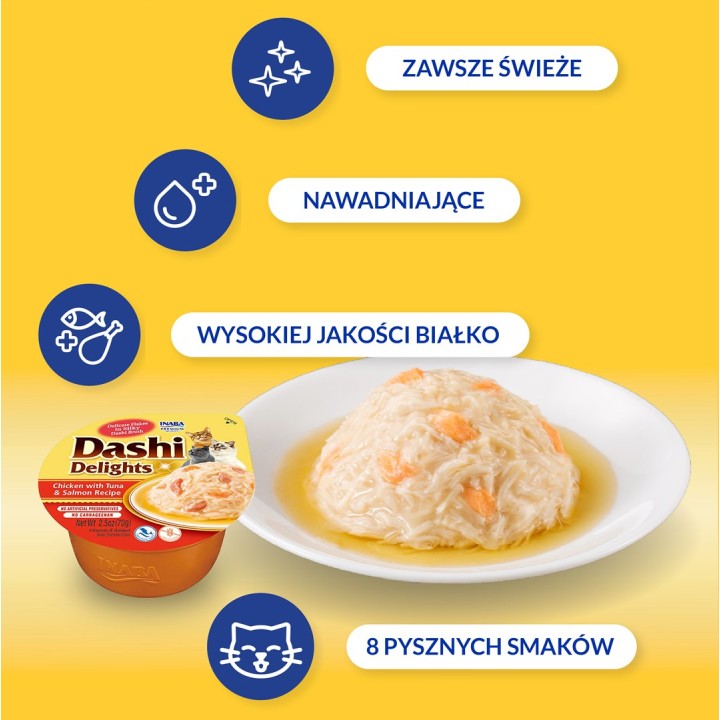 INABA Dashi Delights brodo di pollo, tonno e salmone - snack per gatti - 70g
