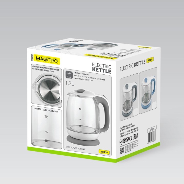 Maestro MR-056-Grey Bollitore elettrico in vetro 1.7 L