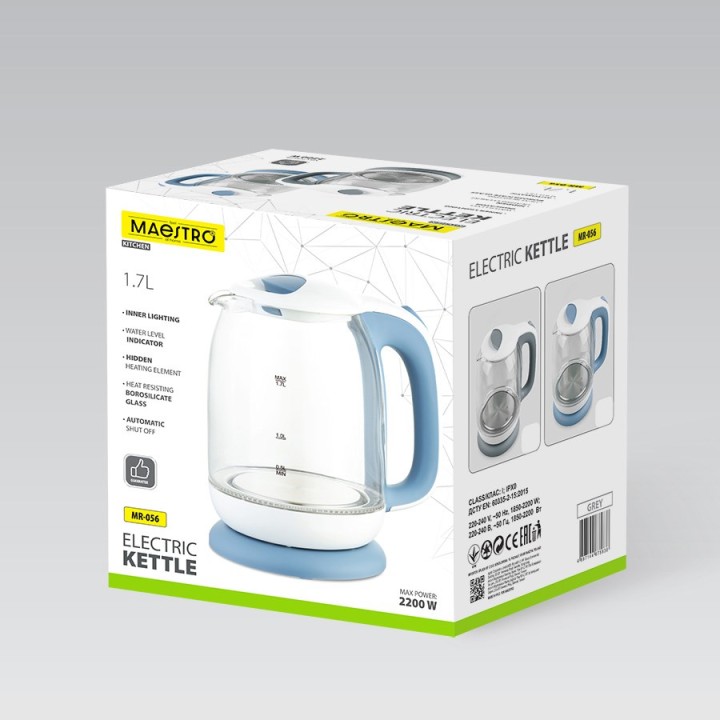 Maestro MR-056-Grey Bollitore elettrico in vetro 1.7 L