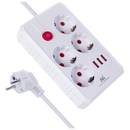 Maclean multipresa 4 prese cavo prolunga + 3xUSB 110-240V AC 50/60Hz 2.1A max 2500W 3m bianco MCE393 W