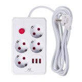 Maclean multipresa 4 prese cavo prolunga + 3xUSB 110-240V AC 50/60Hz 2.1A max 2500W 3m bianco MCE393 W