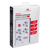 Maclean multipresa 4 prese cavo prolunga + 3xUSB 110-240V AC 50/60Hz 2.1A max 2500W 3m bianco MCE393 W