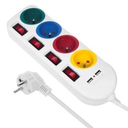 Maclean ciabatta multipresa 4 prese + 2xUSB con interruttori 250VAC/10A 2.1A 5V 1.5m bianca MCE229 W