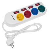 Maclean ciabatta multipresa 4 prese + 2xUSB con interruttori 250VAC/10A 2.1A 5V 1.5m bianca MCE229 W