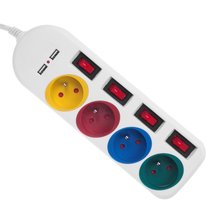 Maclean ciabatta multipresa 4 prese + 2xUSB con interruttori 250VAC/10A 2.1A 5V 1.5m bianca MCE229 W