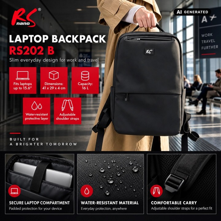 NanoRS Zaino per laptop 15.6 nero 41x29x14 impermeabile RS202 B