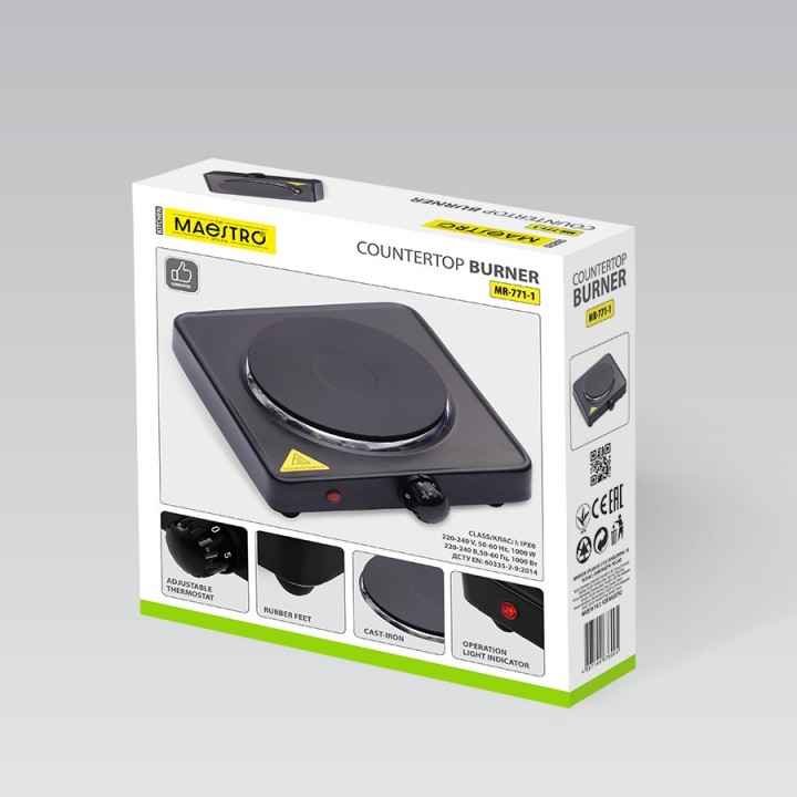 Maestro MR-771-1 piastra 1000W nera da bancone piastra sigillata 1 zona