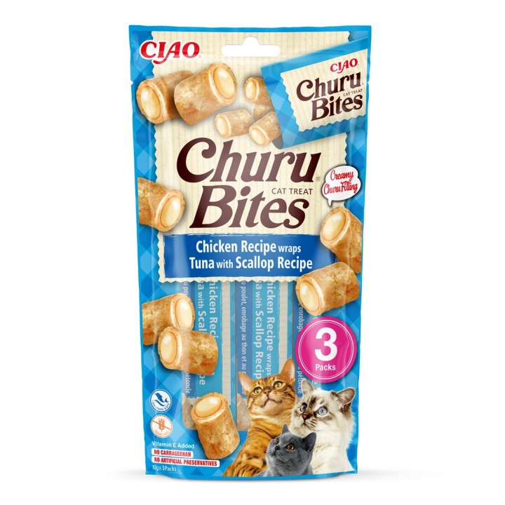 INABA Churu Bites Pollo con tonno e capasante - snack per gatti - 3x10 g